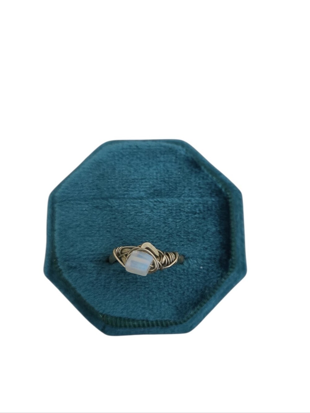 Size 5.5 Silver Toned Delicate Opalite Wire-Wrap Ring in White
